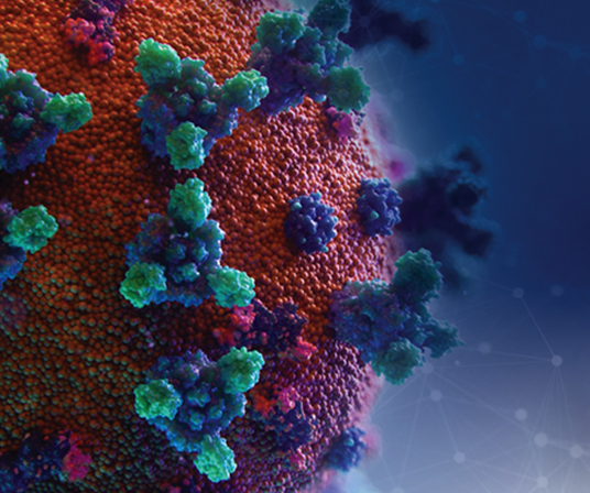 Close-up visualization of COVID-19 virus